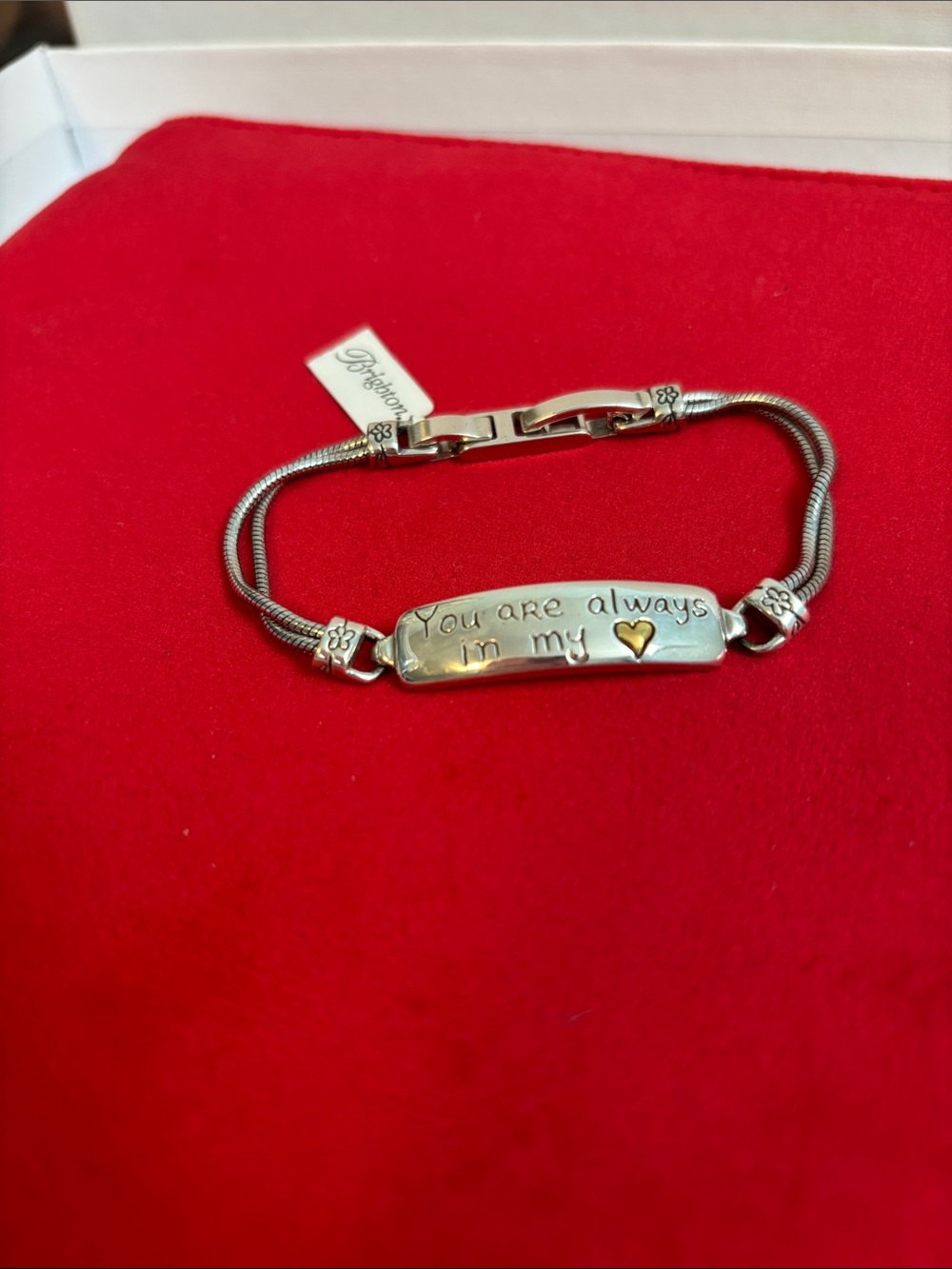Brighton Silver Sentiment ID Bracelet with Gold Heart Accent, NWT